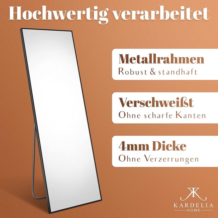 KARDELIA HOME® Mirror - 150x50cm in Matte Black - Brightening 3-in-1 Full-Length Mirror - Practical as a Standing Mirror or Wall Mirror