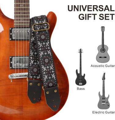 Гітарний ремінь Nefelibata з жаккардової бавовни з шкіряними кінцями Crazy Horse для бас-гітари, електрогітари та акустичної гітари. Подарунок для дітей та гітаристів