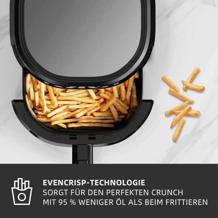 Електрична фритюрниця без олії, 6 літрів, з сенсорним скляним дисплеєм, 10-в-1, нержавіюча сталь, автоматичне відключення, регулювання температури, для смаження, випікання, грилю та підтримання тепла (ZL3)