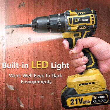 Акумуляторний шуруповерт 21V з набором 2 акумулятори 2.0Ah, 55Nm, 23+3 ступені, 10мм патрон, 2 швидкості, LED-ліхтик, 24шт аксесуарів та кейс для дому та саду