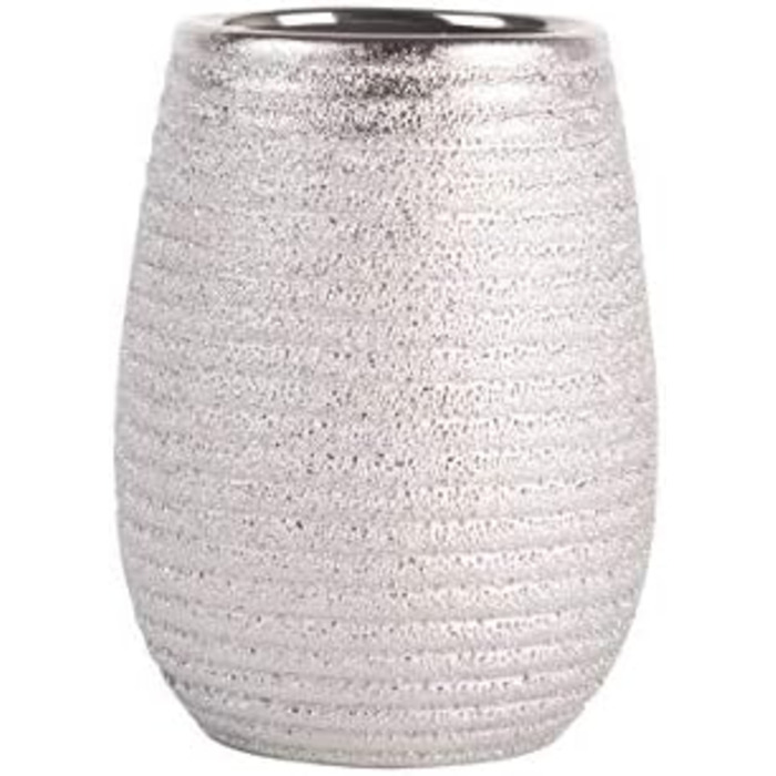 Набір для ванної кімнати MSV Oman, 4 шт. з кераміки: мильниця, тримач для зубних щіток, дозатор для мила та щітка для унітазу, сріблястий