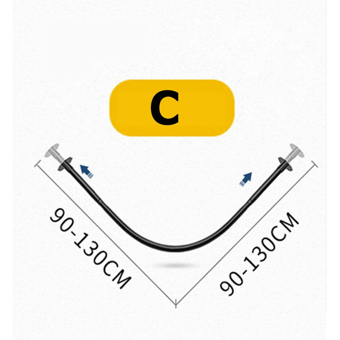 Штанга для душу, штанга для завіси для душу L-подібної форми, розширювана штанга з нержавіючої сталі 304 для ванної кімнати, без свердління (90-130см x 90-130см, Чорний)