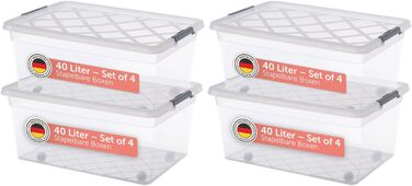Blumtal Storage Box with Lid 32L Made of Plastic - Storage Boxes 36.5x36x26.5 cm - Storage Boxes Made of 100% New Material with Closure Clips - Storage Boxes with Lid (40 Liter, 4-Piece Set)