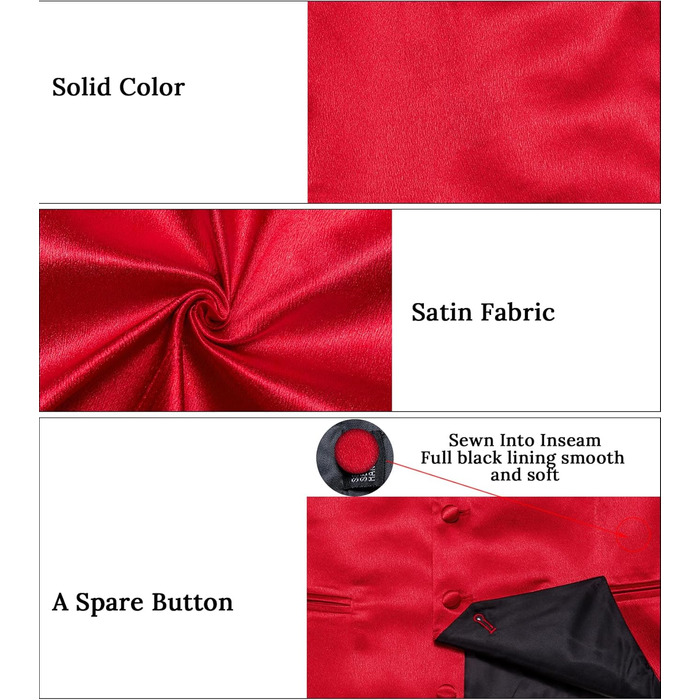 Костюм-жилет та краватка DiBanGu для чоловіків, 8 предметів, однотонний, для вечірнього вбрання, весілля, офіційних заходів (S, Червоний/Відпустка)