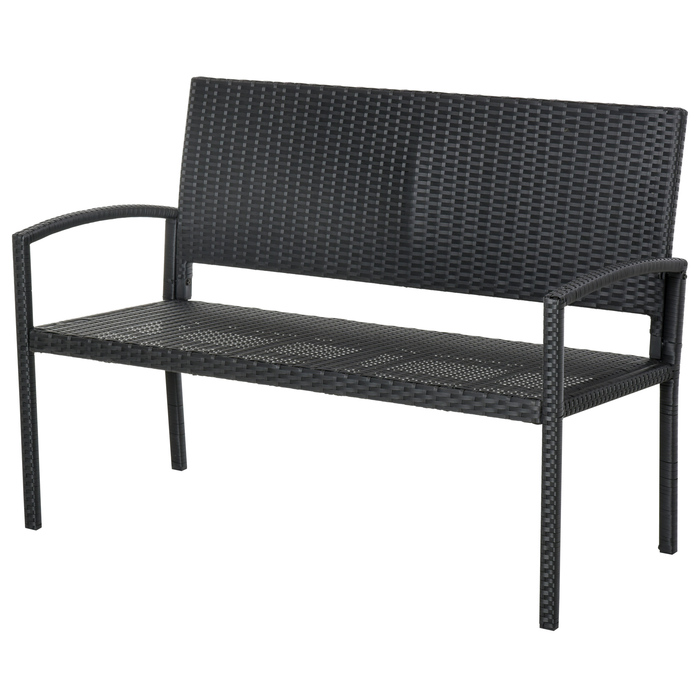 Садова лавка Outsunny з ротангу Polyrattan на 2 особи, паркова лавка зі сталевим каркасом та плетінням, чорного кольору, розміром 122 x 60 x 87 см для саду та тераси.