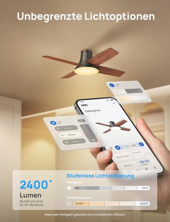 Стельовий вентилятор з підсвічуванням DREO: 12 швидкостей, 3 режими, LED, пульт, таймер - Білий (Чорне дерево)