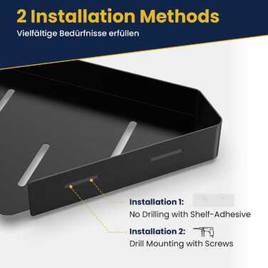 Поличка для душу без свердління, кутова, з металу, 2 шт. Двоярусний кутовий органайзер для душу з 4 гачками, чорний набір