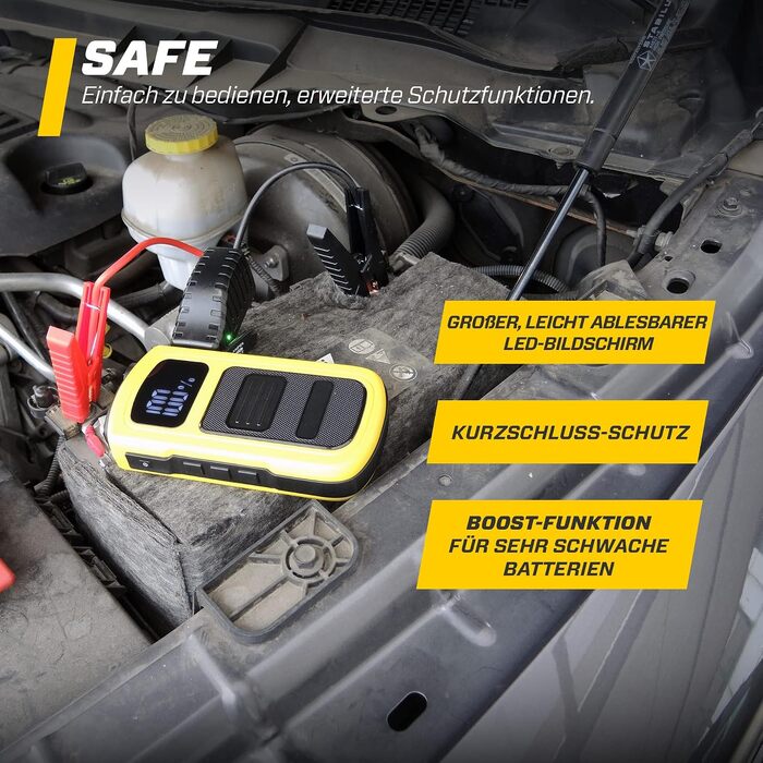 Бустер для автомобіля MAXTOOLS JS500 2200A 22Ah, пусковий пристрій (джампстартер) для 12V дизельних та бензинових двигунів, Powerbank з LED-ліхтарем та USB