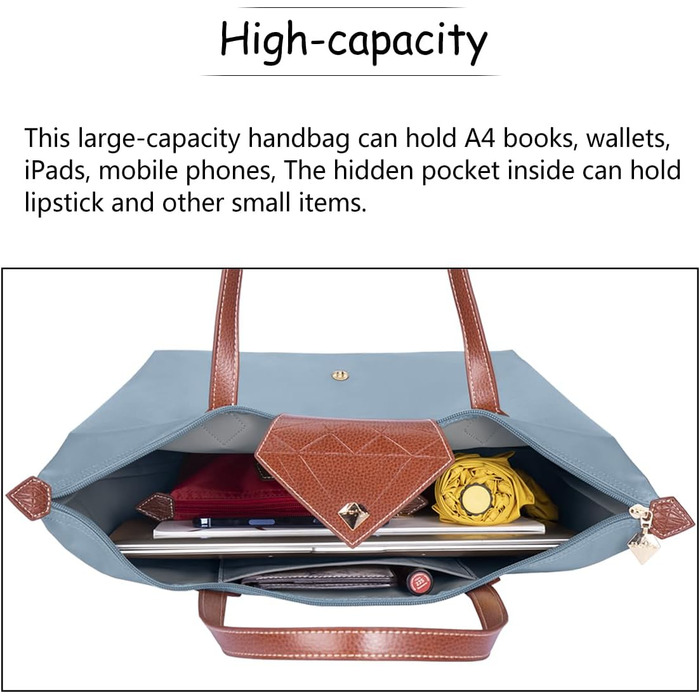 Сумка жіноча велика шопер водонепроникна через плече чорна для роботи, подорожей, покупок (блакитна, L)