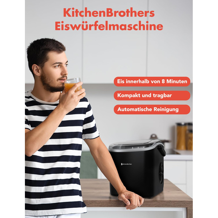 Машина для приготування льоду KitchenBrothers: кубики та подрібнений лід - чорний колір
