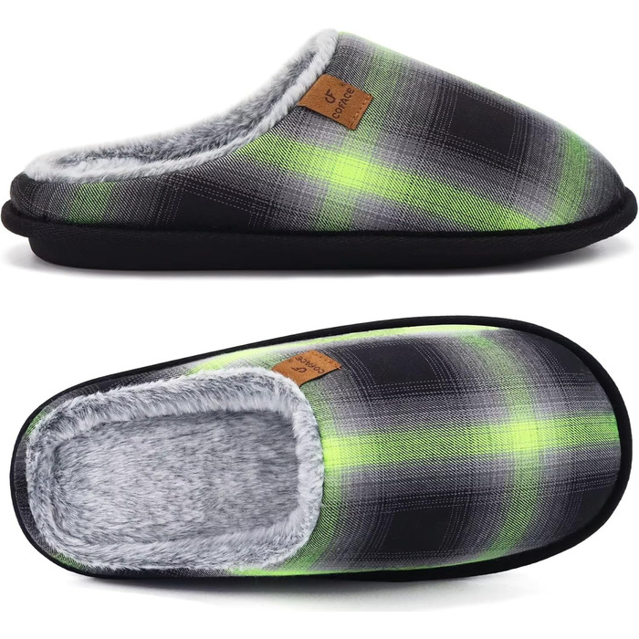 Чоловічі домашні тапочки COFACE з піною пам'яті, теплі, з вовняної тканини, з антиковзкою гумовою підошвою, розмір 40-49, 46 EU, зелені/чорні