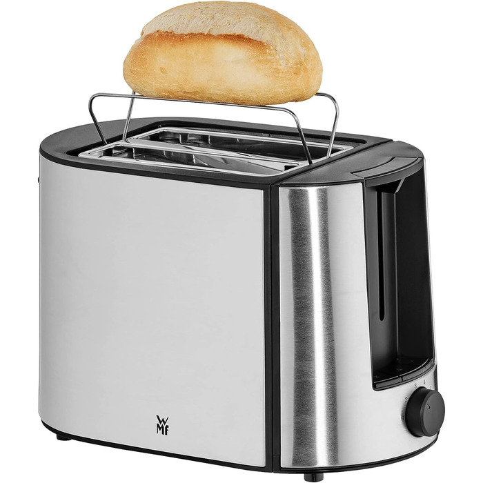 WMF Bueno Pro Toaster 2 Slice, Double-Slot Toaster Stainless Steel with Roll Holder, 2 Slices, 6 Browning Levels, 870 W, brushed stainless steel