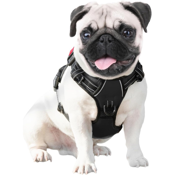 Шлейка для собак PHOEPET No Pull, чорна, розмір L - шлейка для прогулянок без натягування, з контролем та світловідбиваючими смугами