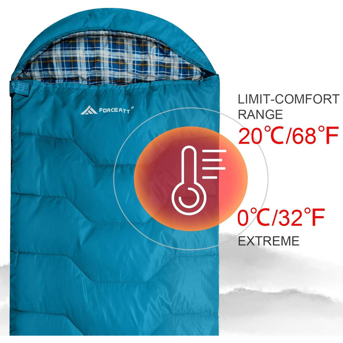 Спальний мішок Forceatt 3-4 сезони, -5°C, фланель та поліестер для дорослих, водонепроникний, теплий, для кемпінгу, відпочинку на природі та холодних умов. 10° поліестер, тафта, колір 