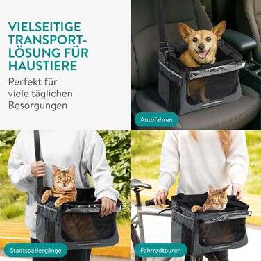 Корзина для собак Navaris на велосипед - сіра, до 10 кг, з додатковими кишенями