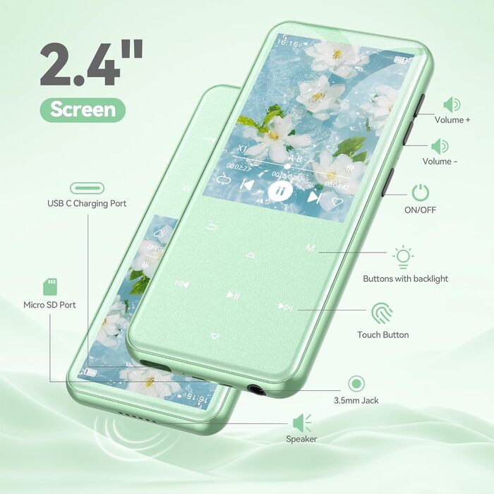 MP3 плеєр AGPTEK 64GB з Bluetooth 5.3, TFT-екраном 2.4