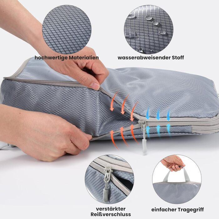 Набір кубиків-органайзерів для подорожей MEUVO - 7 шт. (сірий), компресійні, водонепроникні, для валізи/рюкзака