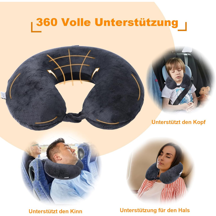 Подушка для шиї, 100% Memory Foam, U-подібна, чорна - для подорожей, авто, дому, офісу