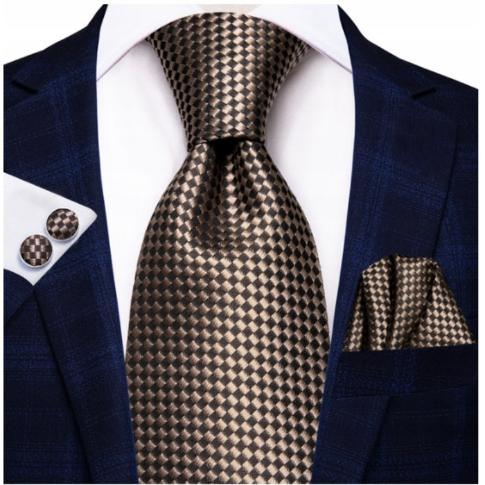 Елегантний набір: синтетична шовкова краватка, затичка та кишенькова хустка з жакардовим візерунком