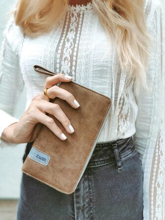 Two large women's wallets/purses O.Wallet OW2 brown vintage-style wallet, wallet with all-around zipper, 15 card slots, 2 bill compartments, coin pocket & see-through pocket