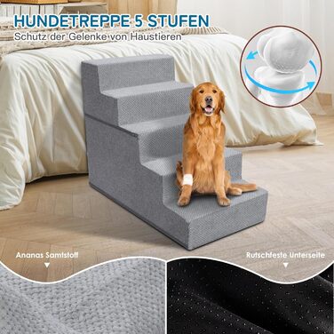 Myiosus Dog Stairs for Small Dogs, 2 Steps Pet Stairs, Waterproof Dog Steps made of Sponge, Non-Slip Dog Ramp for Sofa Bed, Dog Stairs with Washable Cover, Portable Cat Stairs (Removable 5-Step Dog Stairs, Grey)