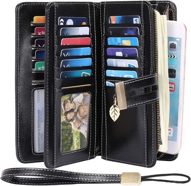 LUROON Wallet for Women Large with Many Compartments, Leather Wallet for Women Large with 24 Card Slots, RFID Women's Wallet Long Wallet for Women with Phone Pocket and Zipper
