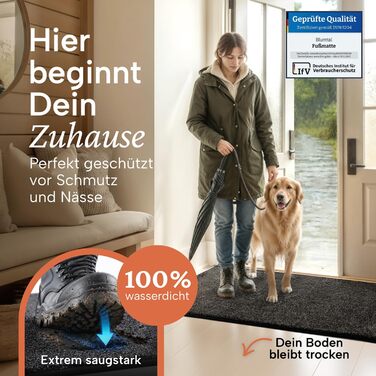 Килимок вхідний Blumtal 80x120 см, мікрофібра, вологостійкий та протиковзкий килим для дому (Антрацит)