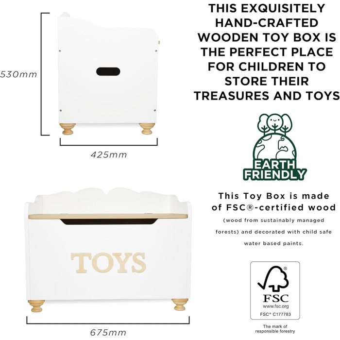 Le Toy Van Велика дерев'яна іграшкова скриня для дітей, 68x43x53 см, безпечні петлі, до 50 кг, навчальна, стиль Монтессорі, від 3 років