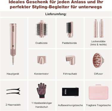 7MAGIC Airstyler 7-в-1: професійний набір для укладки волосся, 110000 обертів/хв, 1400 Вт, фен-щітка, авто-локон, випрямляч, іонізація, для створення об'єму, локонів та випрямлення, з дорожньою косметичкою