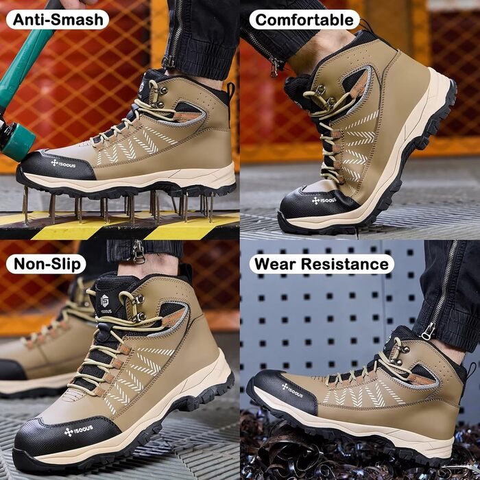 Черевики робочі чоловічі ISOOUS, високі, захисні, з металевим носком, протиковзні, 42 EU, хакі