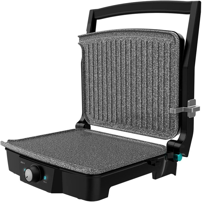Електричний гриль Cecotec Rock'n Grill 1500 Take&Clean Stone з покриттям RockStone, знімні та придатні для миття в посудомийній машині пластини, 180º відкривання, плаваюча верхня пластина (2000 Вт, гриль та гриль-плита)