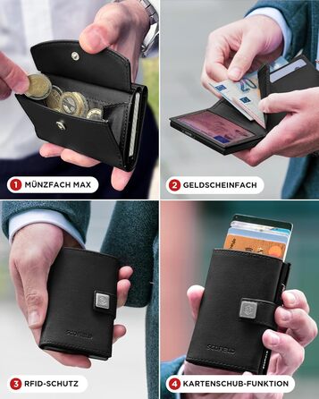 Чоловічий гаманець SF SCOFIELD з відділом для монет | Тонкий гаманець на 9-11 карт | RFID захист | Гаманець для чоловіків | Smart гаманець | Чоловіче портмоне | Чорний - Вогняно-червоний | Мюнцфах Max