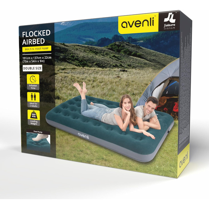 Надувна матрац-ліжко AVENLI для кемпінгу та дому (191x137x22 см) з вбудованим насосом для 1 особи
