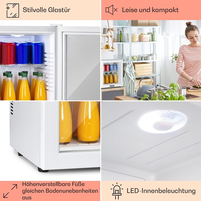 Klarstein Mini Fridge with Glass Door - Beverage, Snack & Cosmetic Cooler - Compact & Quiet - Adjustable Shelves - Skincare Fridge 12-18°C - 42L Capacity