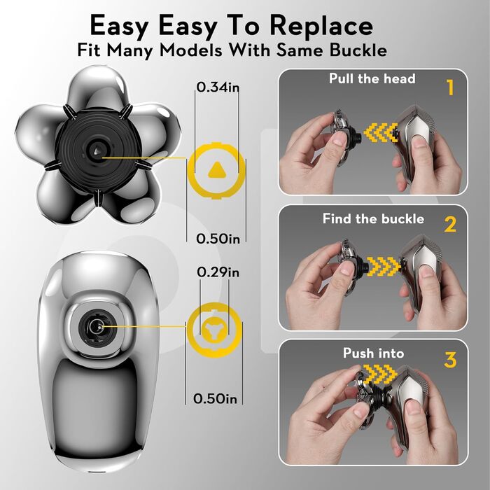 Електричний гостроювач для голови чоловічий Kibiy з 6 змінними головками, IPX7 водонепроникний, LED-дисплей, зарядка Type-C (замінна головка 6D)