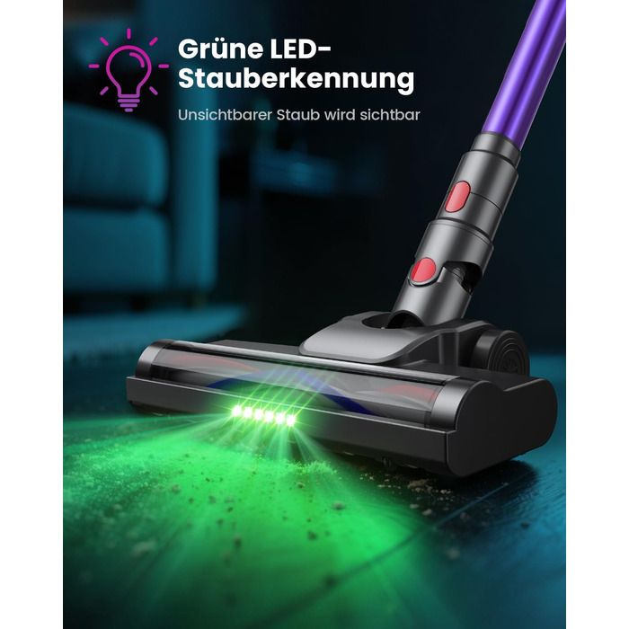 Бездротовий акумуляторний пилосос 45000 Па/580 Вт/70 хв, легкий, 6-в-1, з LED дисплеєм, станцією зарядки та насадкою проти спутання шерсті, для твердих поверхонь, килимів та шерсті тварин