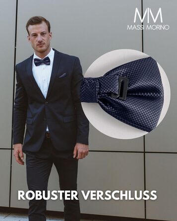 Массі Моріно: Комплект краватка-метелик та кишеньковий хустинка для чоловіків - Весільний костюмний аксесуар, регульована метелик, темно-синій