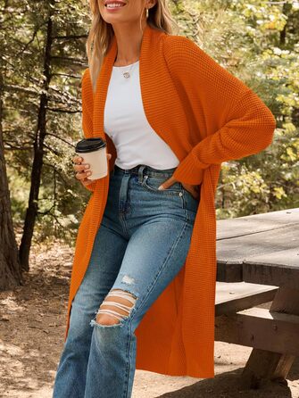 Жіноча в'язана кардиган LILLUSORY, великий розмір, відкритий спереду, зимовий, оранжево-червоний (Sunset Chevron)