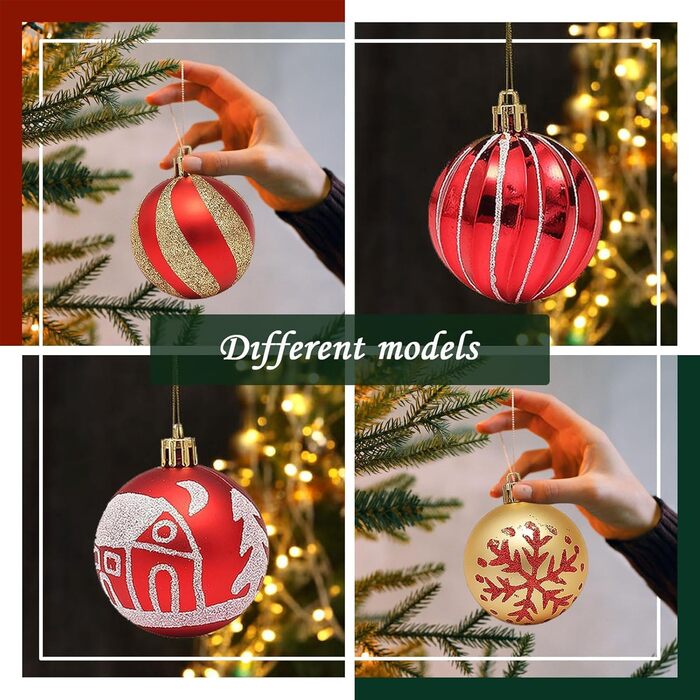 Набір прикрас для ялинки Robofun 44 шт. (червоний, золотий), міцні та безпечні, пластикові кульки для декору ялинки в приміщенні та на вулиці