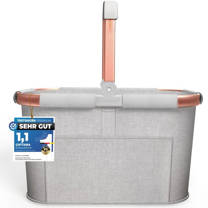 Великий стабільний кошик для покупок | Кошик для перенесення з ручками та посиленим дном, передня кишеня та внутрішня кишеня на блискавці | Ідеально як сумка для покупок, кошик для пікніка або шопер (Світло-сірий Рожевий)