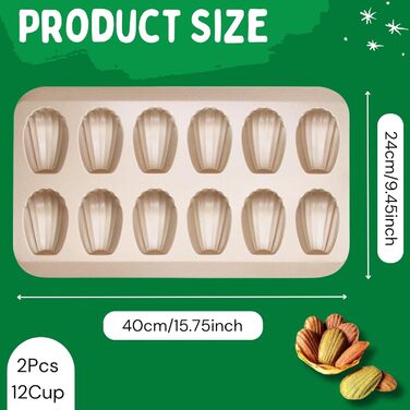 Форма для мадленів (2 шт) з антипригарним покриттям, 12 відділень, 40x24 см, з вуглецевої сталі, для випікання мадленів, кексів, брауні, шоколаду