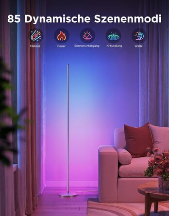 Govee LED-лампа RGBIC для дому, з Wi-Fi, димування, сумісна з Alexa та Google Assistant, 16 мільйонів кольорів, 58 режимів, музичний режим, DIY для ігор та сну (срібна, 1 шт.)