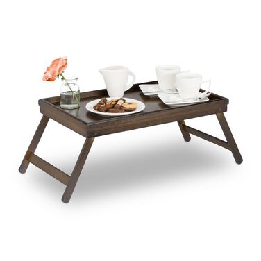 Relaxdays Bamboo Bed Table, Dark Brown