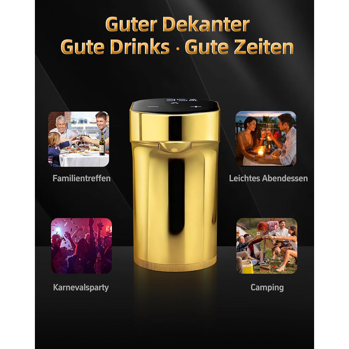 Електричний декантер для вина 5-в-1 з регульованою дозуванням, цифровий виливач, автоматичний дозатор вина, подарунок на день народження/День святого Валентина (золотий)
