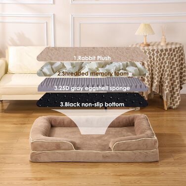 Зручне ортопедичне ліжко для собак середніх порід, хакі, 75x50x15 см. Легко миється, з неслизьким дном