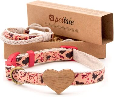 Нашийник для собак Pettsie з серцем та браслетом дружби, регульовані розміри S та M, комфортний дизайнерський льон, міцний та довговічний, чудовий подарунок для любителів собак (35,6 - 50,8 см (M), Червоний)
