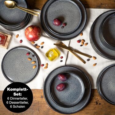 Набір посуду Moritz & Moritz Massives: 18 предметів для 6 осіб - елегантні тарілки та миски з кераміки, антрацит, сумісний з мийною машиною та мікрохвильовкою
