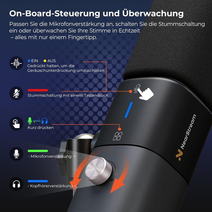 Динамічний мікрофон NearStream USB/XLR для ПК, геймінгу та стрімінгу з регулюванням гучності, кнопкою Mute, ізоляцією голосу, сумісний з MAC, PS4, PS5, мікшером (AM10X/AM15X)