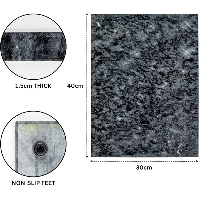 Обрізний дошка Homiu з мармуровим ефектом, 40 x 30 см, термостійка, антиковзна, чорна