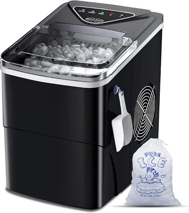 Portable Ice Maker - Fast Cube Ice Machine for Home, Kitchen, Office, Bar (Black)